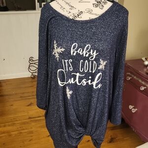 3/$20 Blue Graphic Sweater with Snowflake Design